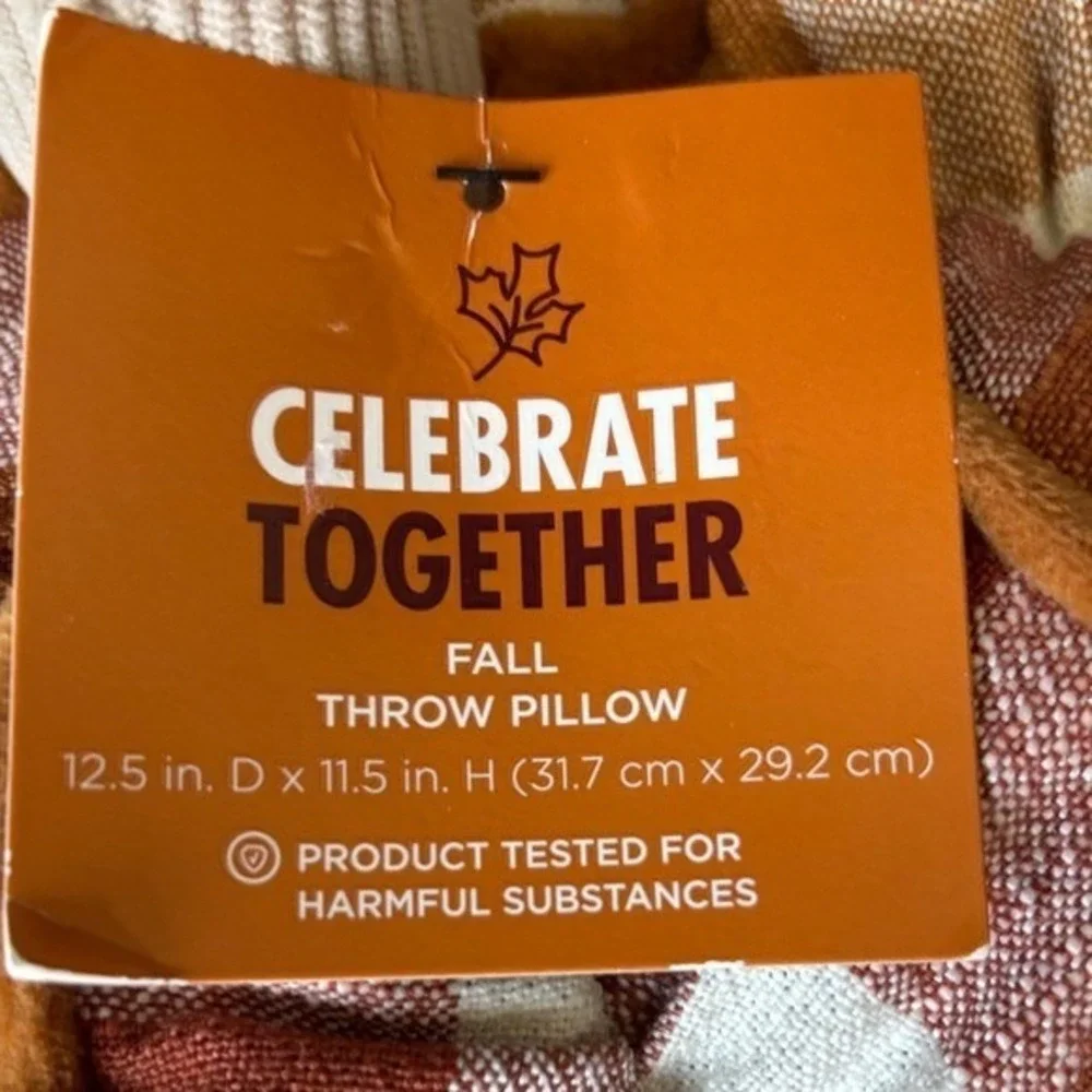 Celebrate Together Oversized Orange Plaid Pumpkin & Pie Slice Accent Pillow NEW